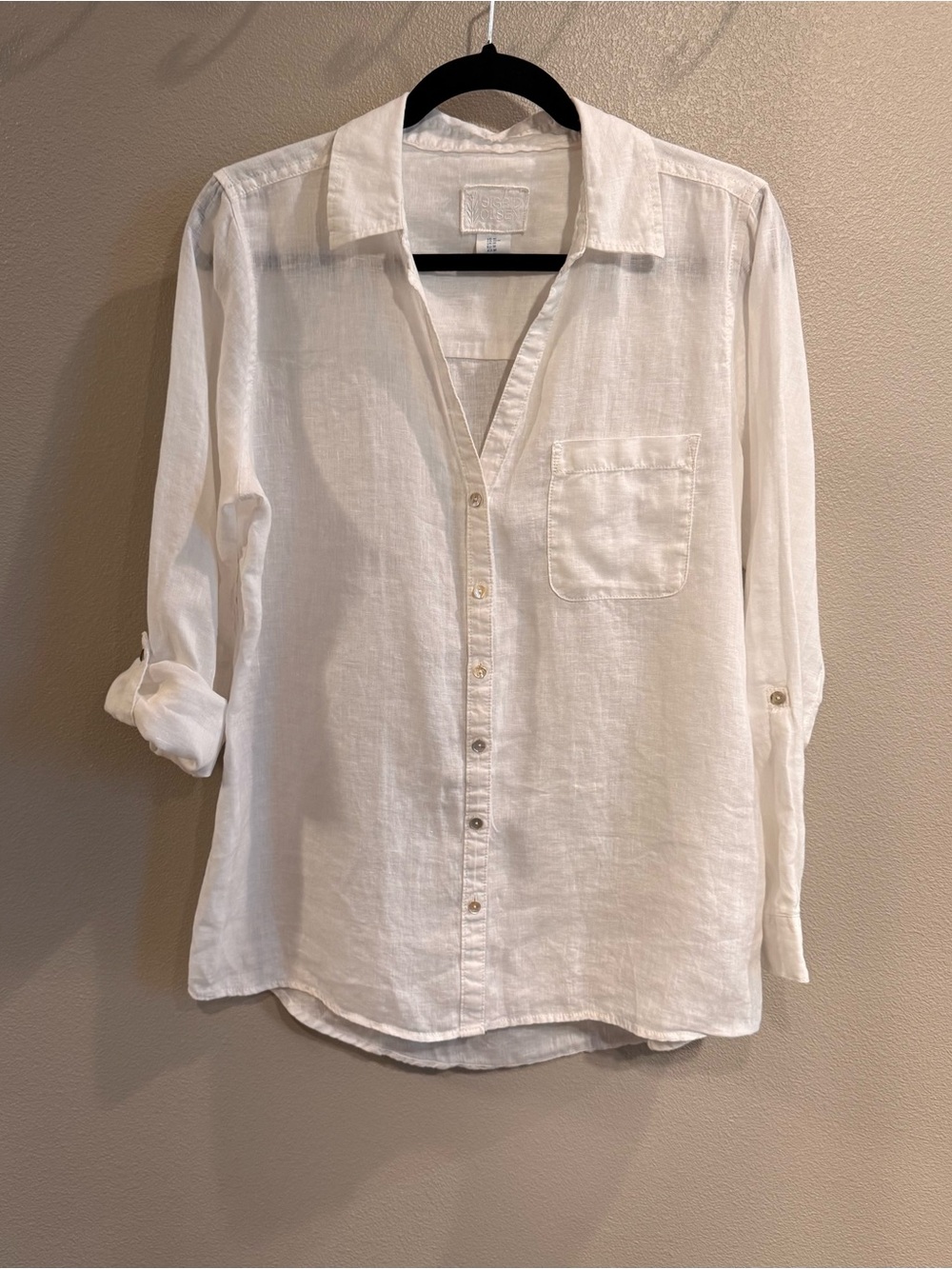 Sigrid Olsen White 100% Linen Button-Front Shirt